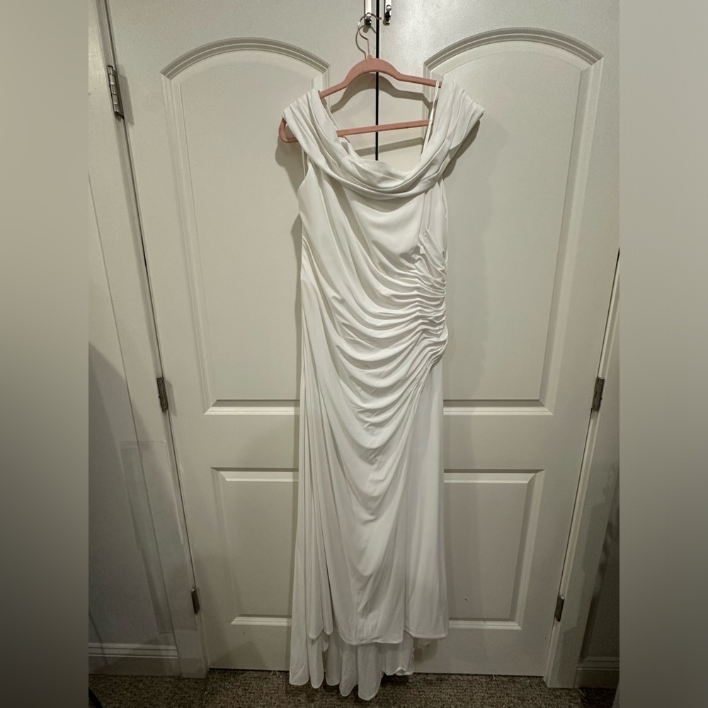 Out of Stock Bridal Mac Duggal One-Shoulder Ruched Jersey Gown size 16 (altered)